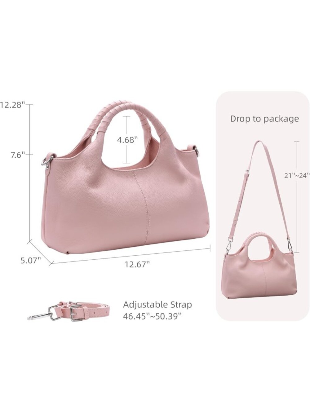 Women's Pink Genuine Leather Shoulder Satchel Designer Crossbody Hobo Bags - Picture 5 of 6